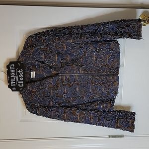 City Girl by Nancy Bolen Distressed Jacket Small Denim Brown Zip Up